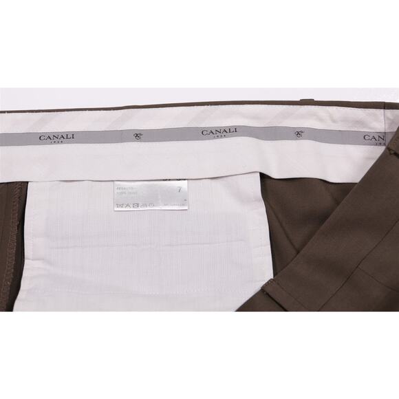 Canali 1934 Solid Brown Pleated Wool Dress Pants Trousers Current 38x32 - Picture 8 of 9